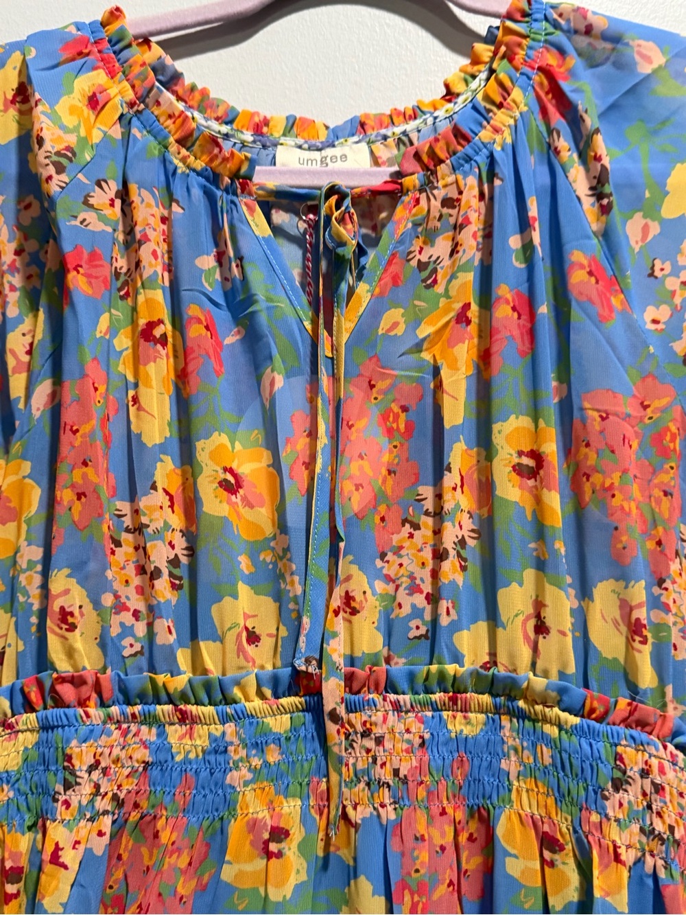 UMGEE Blue Floral Midi Dress with Puff Sleeves - Picture 2 of 2